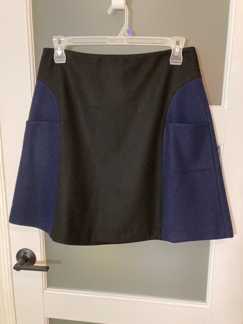 Boden Black and Navy Color Block Wool Blend A-Line Skirt - 10 L